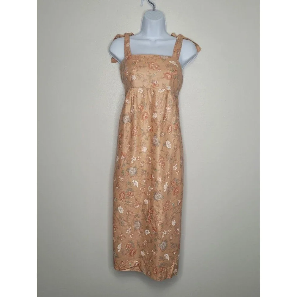 Vintage Queens Way orange tan flower print cottagecore overall dress size 14